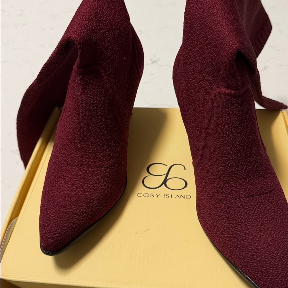Cosy Island Burgundy Pointed Toe Heeled Long Boots- Brand New - Picture 12 of 15